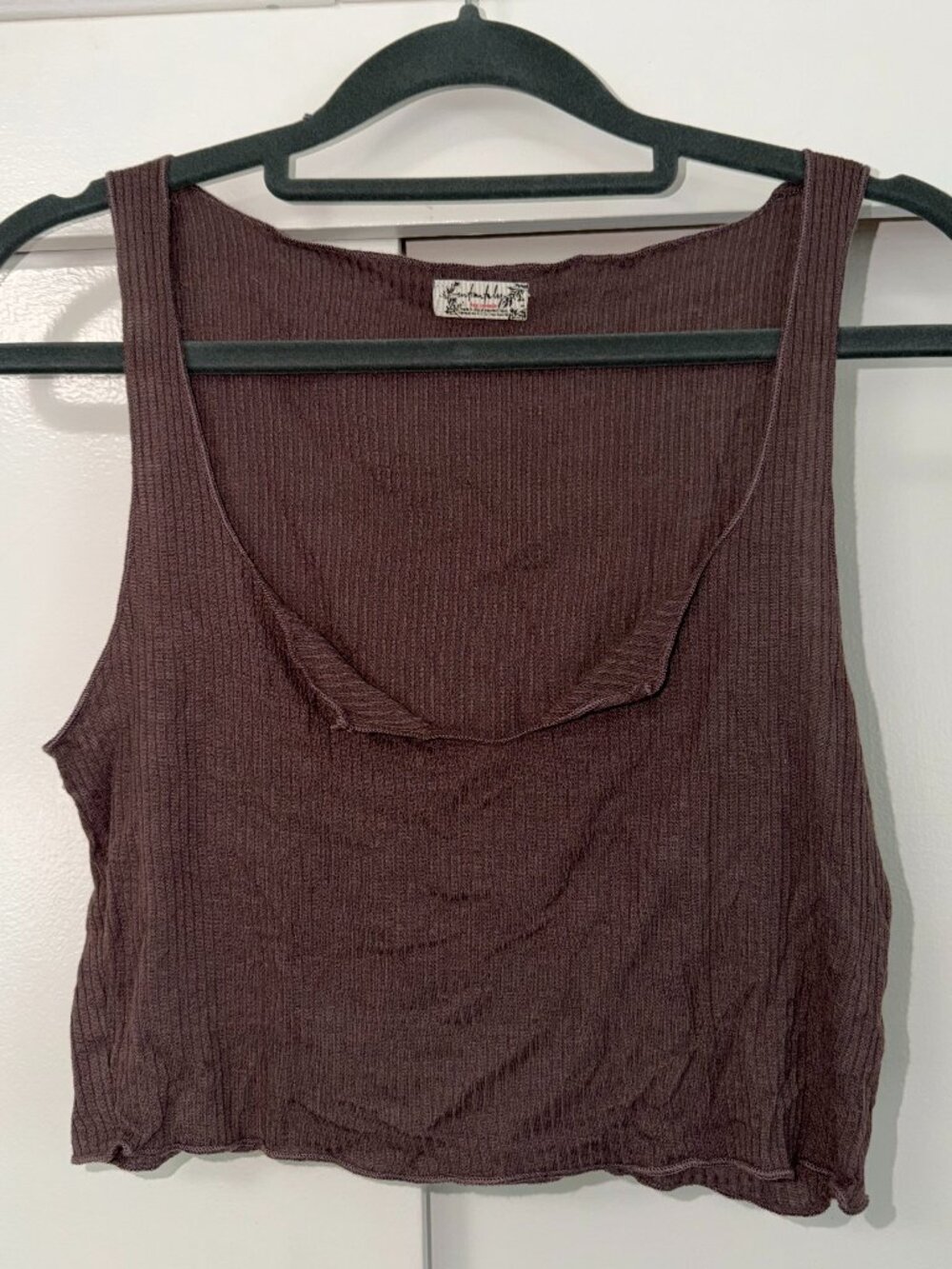 Free People Intimately Knit Brown Crop Top w/ Relaxed Scoop Neck